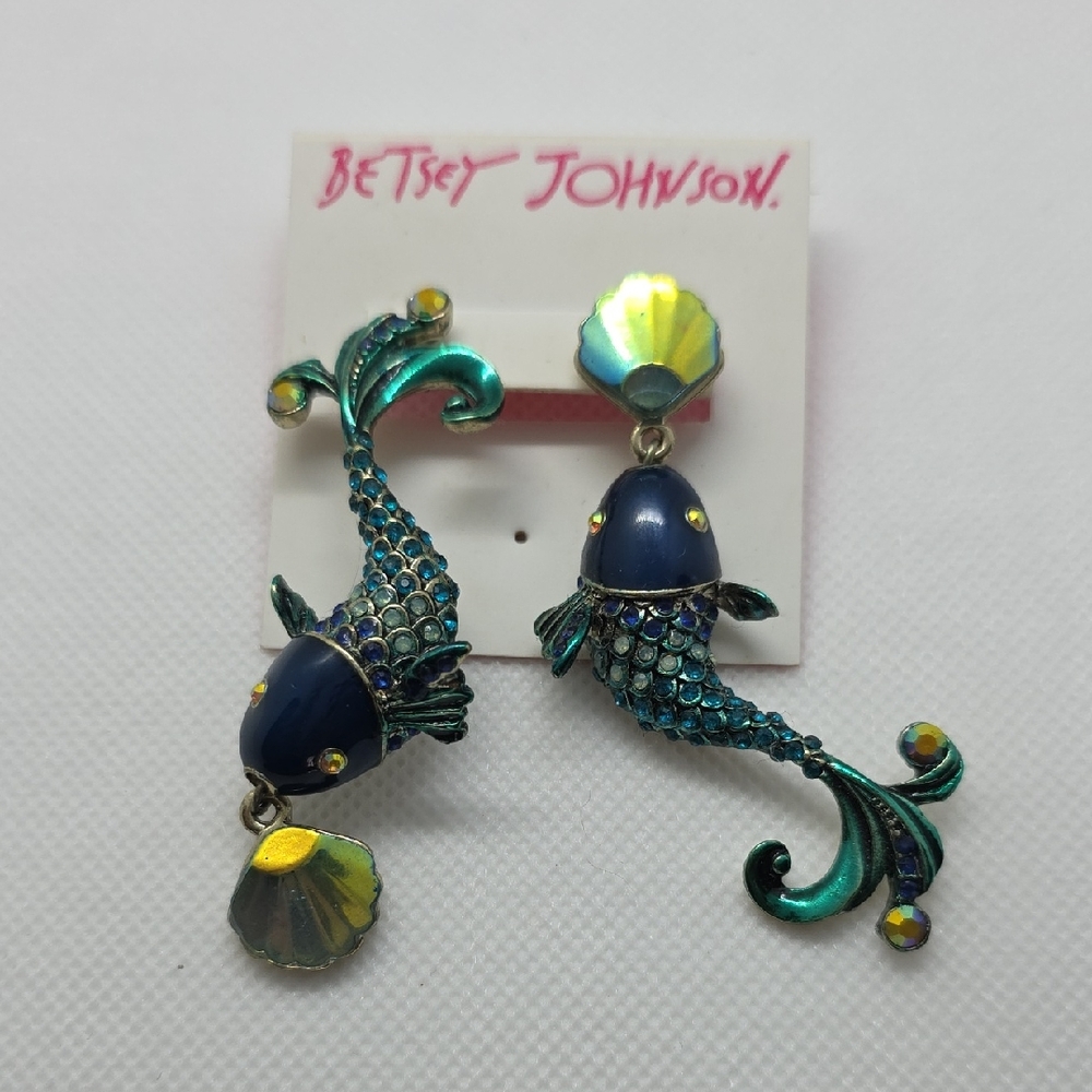 Betsey Johnson Blue and Green Seahorse Earrings